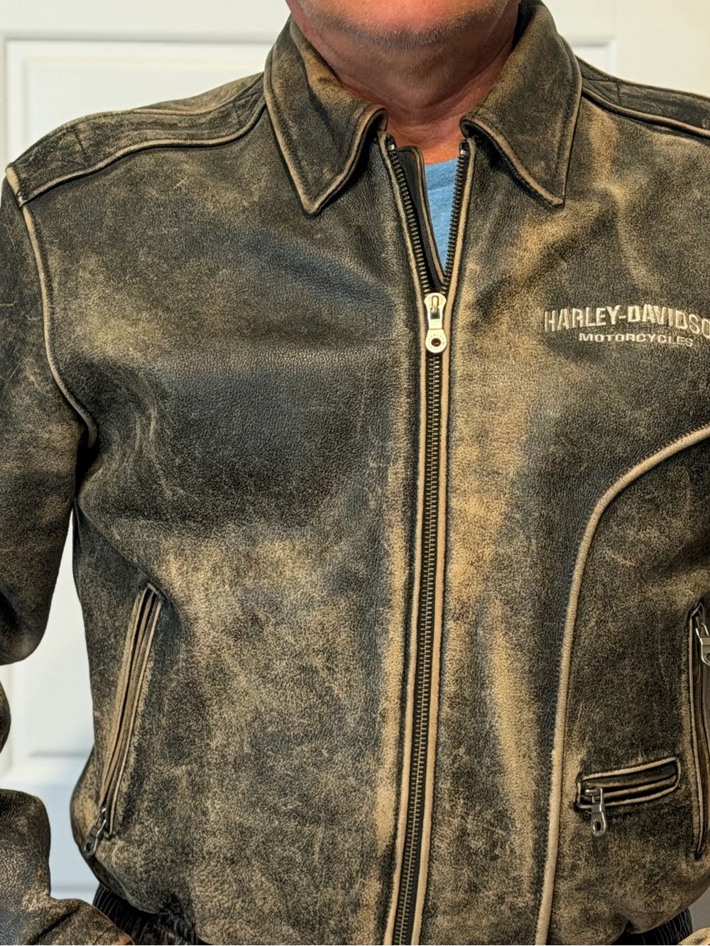 Harley-Davidson Men's Vintage-Style Black & Tan Leather Bomber Jacket